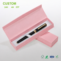 Boîte cadeau magnétique rose personnalisée pour stylo, couvercle de livre mat rigide avec ruban satiné blanc à l'intérieur, emballage de luxe en gros pour magasin