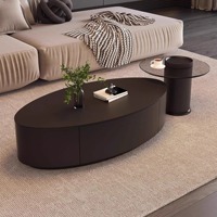 Table basse de style italien haut de gamme nordique, luxe léger, avec rangement, structure en acier inoxydable, plateau en pierre ovale moderne et minimaliste