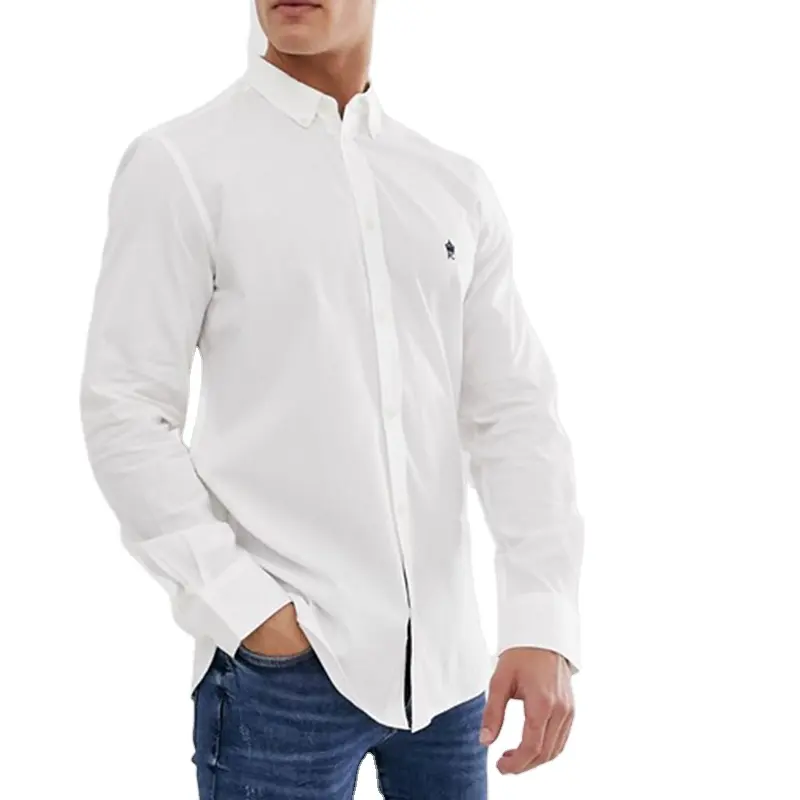 Men's Long Sleeves Stand Collar buttons placket daytime 100% cotton white Shirt