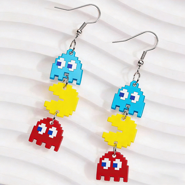 Best-Selling Cute Pixelated Little Monster Earrings Game-Style Acrylic Resin Lucite Pendant Earrings for Women