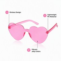 Randlose Herzförmige Sonnenbrille Transparente Gelee-Farbe Neuartige Partybrille für Frauen Hochzeit Geburtstag Festival Großhandel