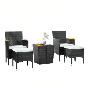 Set Bistrot da Giardino in Rattan Nero per 2 Persone, Resistente alle Intemperie, Arredamento da Esterno - Product Image 1