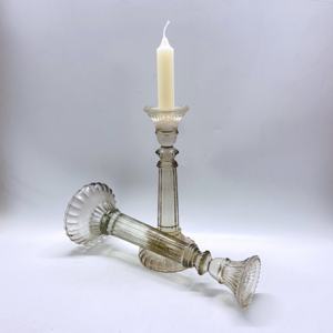 손으로 불어 유리 테이퍼 캔들 홀더 세트 2 골동품 프레스 유리 촛대 유리 가정 장식 - Product Image 3