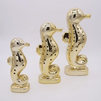 Ensemble de 3 figurines de hippocampes en céramique plaquées or, statues d'animaux en porcelaine de luxe pour la décoration de la maison, ornement d'hôtel, vente en gros