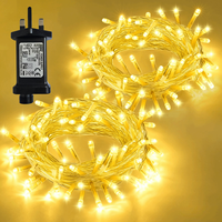 Guirlandes lumineuses à fil transparent blanc chaud, prise britannique, basse tension, IP44, étanches, 8 modes, extensibles, décorations de Noël