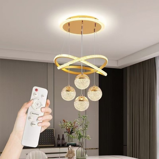 Factory Luxury Acrylic Pendant Lighting Fixture 120V-220V 88W Tri-Color Dimmable Remote Chandelier Lamp for Living Dining Room