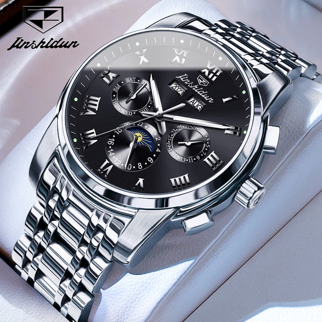 JSDUN 8718 Chinese Supplier Couple Custom Round Original Movement Stainless Steel Waterproof Coated Glass Mechanical Watch