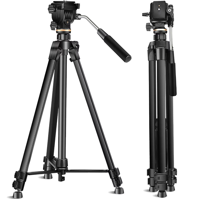 Fosoto Professional Video Tripod with Fluid Head Foldable Camera Tripod Stand for DSLR Camera Photography Shooting