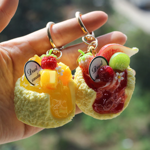 3D Resin Simulation Fruit Puff Cake Keychain <b>Mini</b> Dessert <b>Bag</b> Charm Cute Food Pendant for Purse Decoration Small <b>Gift</b> Wholesale - Product Image 2