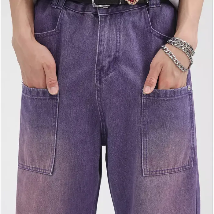 Новейший дизайн от оригинального производителя, фиолетовые прямые свободные джинсы, Мужские винтажные джинсы в стиле High Street