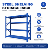 Étagère de stockage robuste pour entrepôt, 4 niveaux, sans boulons, en acier, directement de l'usine, étagères réglables pour usage industriel