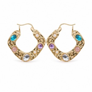 Orecchini a Cerchio con Cristalli Colorati, Orecchini Geometrici Rotondi Vintage da Donna per Uso Quotidiano - Product Image 3