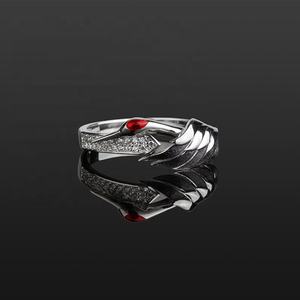 Nueva joyería fina elegante lujo sólido 925 plata esterlina esmalte Iced Out VVS Moissanite rojo coronado grúa <span class=keywords><strong>Grus</strong></span> anillo para mujeres - Product Image 5