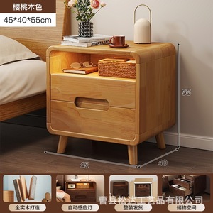 Solid wood bedside table, <b>small</b> side table, storage <b>cabinet</b>, and natural wood style. - Product Image 2