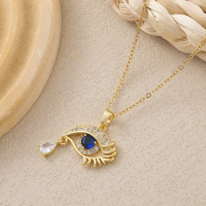 Collares de Moda con Cristales, Ojos Grandes, Lágrimas y Pestañas Largas para Mujer, Cadena para Suéter, Joyería - Product Image 1