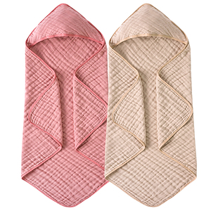 Manta con Capucha para Bebé, Diseño Cuadrado Tipo Waffle, Algodón Arrugado, Estilo Americano, Color Sólido, Hipoalergénica - Product Image 1