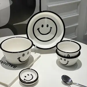 Originality Smiling Face Design Korean Ceramic Dinnerware Sets Porcelain Dinner Plate Dish Bowl Cup 5 Pcs Set