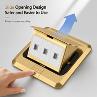Caja de Suelo Universal de Latón Dorado con Conector RJ45 CAT6, Toma de Red Desplegable de 1/2/3 Puertos para Datos y Corriente Débil
