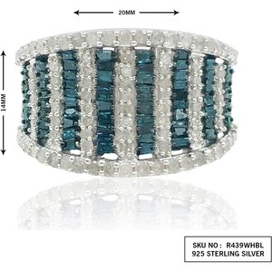 Ornaatis Diamond Band <b>Ring</b> 1.37 Cttw White Round & Blue Baguette Pave Setting Sterling Silver Women's <b>Statement</b> <b>Ring</b> - Product Image 6