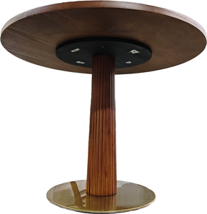 โต๊ะอาหารทรงกลมสไตล์มินิมอลทันสมัยพร้อมฐานเคลือบลายโลหะ โต๊ะไม้โมเดิร์นสำหรับห้องรับประทานอาหาร - Product Image 2