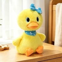 Peluche Canard Jaune Mignon OEM ODM avec Nœud et Écharpe à Pois Bleus, Canard Debout en Peluche pour Décoration Intérieure et Cadeaux