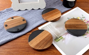 2026 Hot Selling Acacia Wooden Black <strong>Marble</strong> Eco-Friendly Luxury <strong>Coasters</strong> for Coffee Table Dining Table Desk Home Office - Product Image 5
