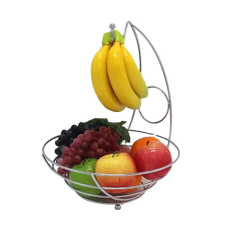 Jiangmen di vendita caldo nessun cestino di frutta appeso in rete metallica cromata a 2 livelli staccabile con gancio a banana