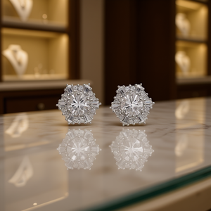 Orecchini a Perno E4298 in Oro a Forma di Fiore con Cristalli e Strass, Gioielli Classici da Sposa per Donne - Product Image 2