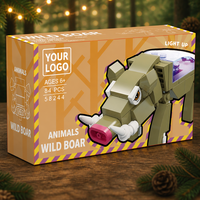 Set de 84 Bloques de Construcción de Jabalí Luminosos Personalizados, Modelo Animal 3D DIY con Parte Trasera Brillante, Ladrillos STEM, Juguete OEM de Marca Privada