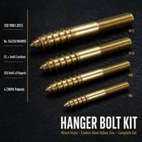 Kit d'assortiment de goujons à double extrémité M6 M8 M10 M12, mélangés, pour bois et métal, en acier au carbone, finition zinc jaune, ensemble de quincaillerie DIN