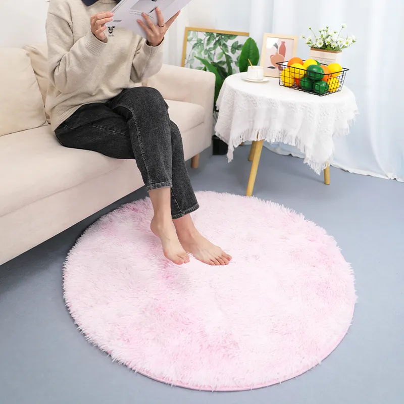 Pink Orange Fur Faux Area Rug Tie-dye Carpet Shaggy Plush Floor Fluffy Mats for Kids Polyester Modern Round Bedroom Mat