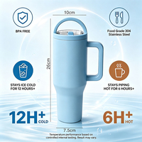 Nouveau modèle de gobelet isotherme en acier inoxydable à double paroi de 1200 ml (40 oz) bleu clair, anti-fuite, avec poignée et paille rabattable