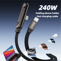 Câble de charge 2 en 1, type C PD 240W, nylon tressé, coude à 90 degrés, 5A, chargeur rapide, câble de données plat pour smartphones Android
