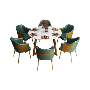 <span class=keywords><strong>Tavolo</strong></span> da Pranzo in Legno e Vetro di Lusso con Piano in Marmo Bianco, Set Rotondo Moderno per <span class=keywords><strong>6</strong></span> Persone con Sedie - Product Image 2