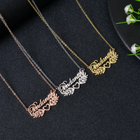 Collier avec plaque de nom personnalisée, plaqué or 18 carats, collier avec plaque de nom en forme de feuille ou de cœur, bijou personnalisé, cadeau pour femme