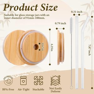 Tapón de Bambú para Vasos de Vidrio con Orificios para Pajitas, para Vasos de Cerveza de 16 Onzas, Boca Regular, Antipolvo, Capacidad Personalizable - Product Image 3