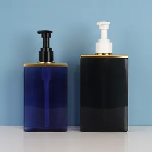 300ml 400ml Cosmetic Plastic Packaging Empty Black Shampoo Container Plastic Square Body Lotion Pump bottle
