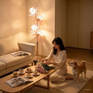 Lámpara de Pie LED Lotus de Diseño Moderno, con Pantalla de Cristal y Hierro Forjado Artístico, Lámpara de Pie E26 para Sala de Estar, Estudio o Jardín - Product Image 5
