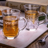 AT PACK Tasse à café/latte en verre transparent résistant aux hautes températures avec motif floral gaufré et estampage doré