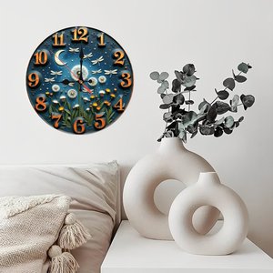 Round Wooden Wall <b>Clock</b> 25cm Rustic Country Silent Farmhouse Bedroom Living Room Wall <b>Clock</b> - Product Image 2