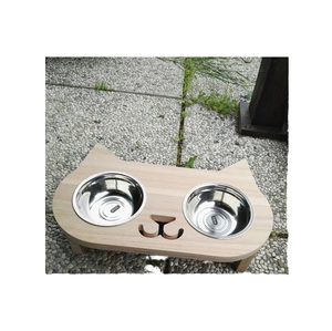 Dual Ceramic <span class=keywords><strong>Cat</strong></span> Bowl Bambus Wirbelsäulen schutz Anti-Umkipp-Holz ständer Umwelt freundlicher Haustier-Esstisch Reiss chale Zubehör - Product Image 5