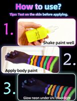 Peinture corporelle UV noire 30 ml, 6 couleurs fluorescentes brillantes néon, maquillage pour le visage, carnaval, déguisement