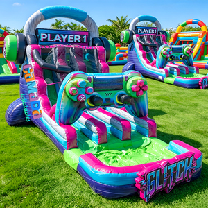 Toboggan aquatique gonflable double piste avec piscine, décorations de jeu, style château, pour 1 joueur, <span class=keywords><strong>location</strong></span> pour fêtes - Product Image 1