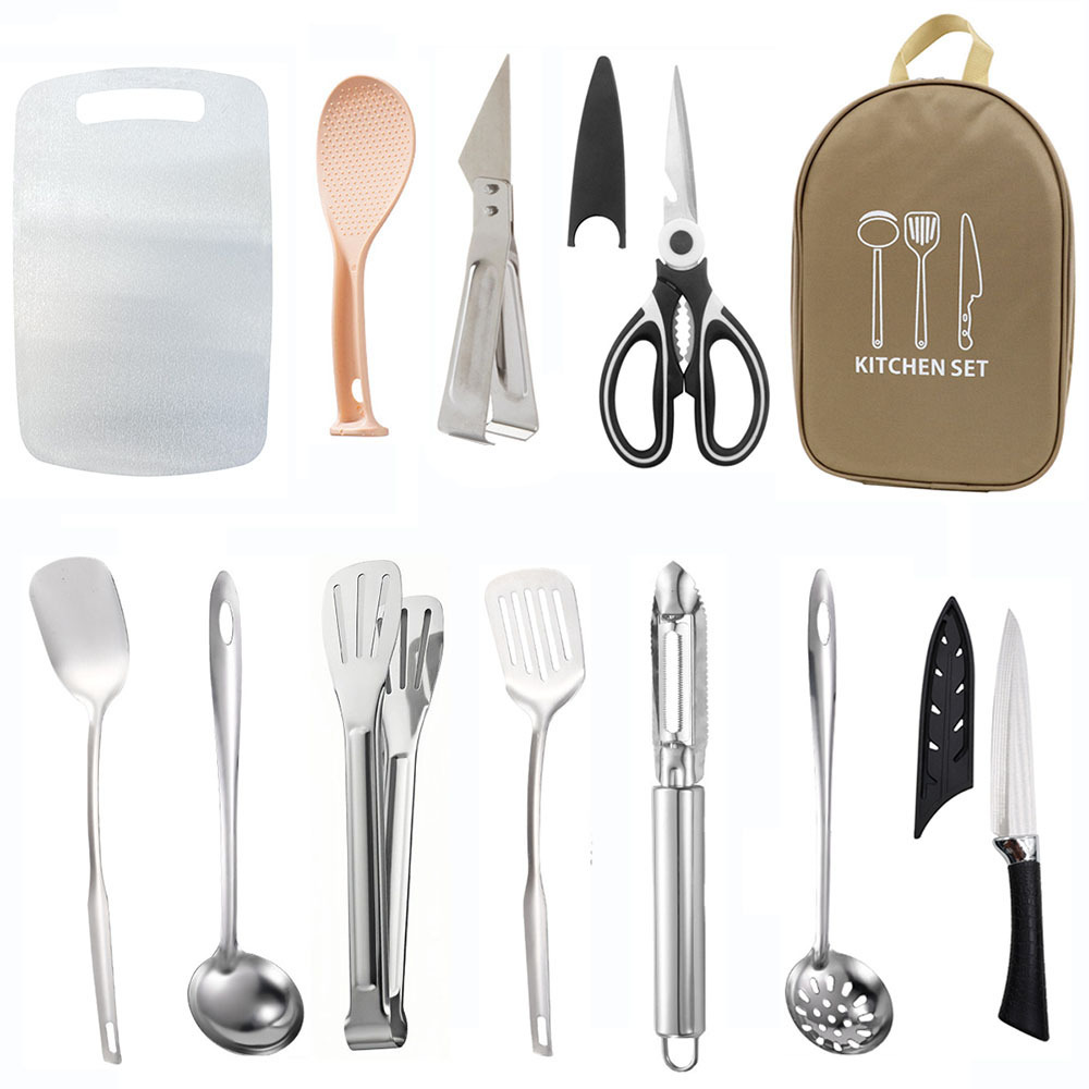 Sac de rangement pour ustensiles de cuisine kaki, ensemble de 12 pièces