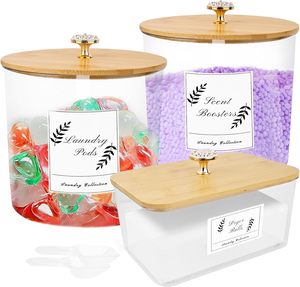 3 Pack Large Rectangle Injection Plastic Organizer Laundry Room Detergent Storage <b>Containers</b> with Lids - Product Image 1