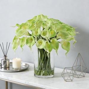Decoración Duradera para Sala de Estar, 50 Piezas de Ramo de <span class=keywords><strong>Flores</strong></span> <span class=keywords><strong>Artificiales</strong></span> de Lirio de Cala Verde Claro Realista <span class=keywords><strong>con</strong></span> Florero de Vidrio - Product Image 1