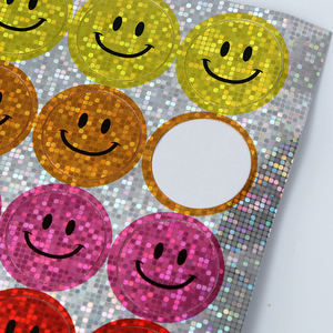 Pas cher Rond Logo Personnalisé Die Kiss Cut Holographique Laser arc-en-ciel Dot Sourire Emojis Autocollant - Product Image 4