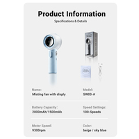 Ventilateur Brumisateur Portable 30ml Hydratant Rafraîchissant à Batterie 2000mAh USB Rechargeable Extérieur LED en Plastique