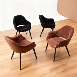 Silla <span class=keywords><strong>de</strong></span> Comedor Moderna y Elegante con Estructura Metálica, Tapizada, Duradera, <span class=keywords><strong>de</strong></span> Lujo, Giratoria, en Tela Negra y Gris, para Hotel y Restaurante - Product Image 6