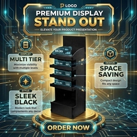 Rak Display Lantai Kardus Bergelombang OEM Kustom untuk Supermarket, Retail POS, POP Stand, Rak Toko Mewah Warna Hitam
